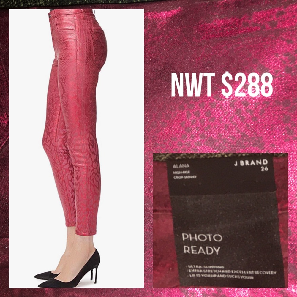 NWT J Brand Womens Alana you Opium Python High Rise Denim Cropped Jeans sz 26